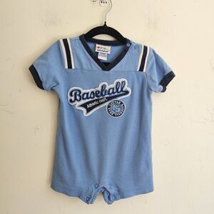 Vintage Miniwear blue and white baseball romper baby 24m 100% Cotton Light stain